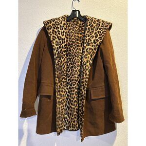 Vintage Bolta Flex Vinyl Suede Cheetah Print Lined Hodded Jacket